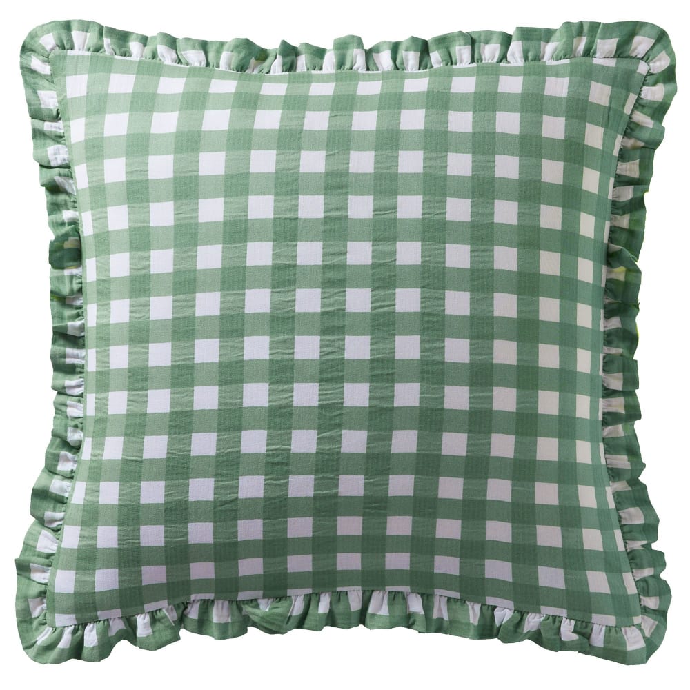 Taie volant en coton vert céladon 63x63cm