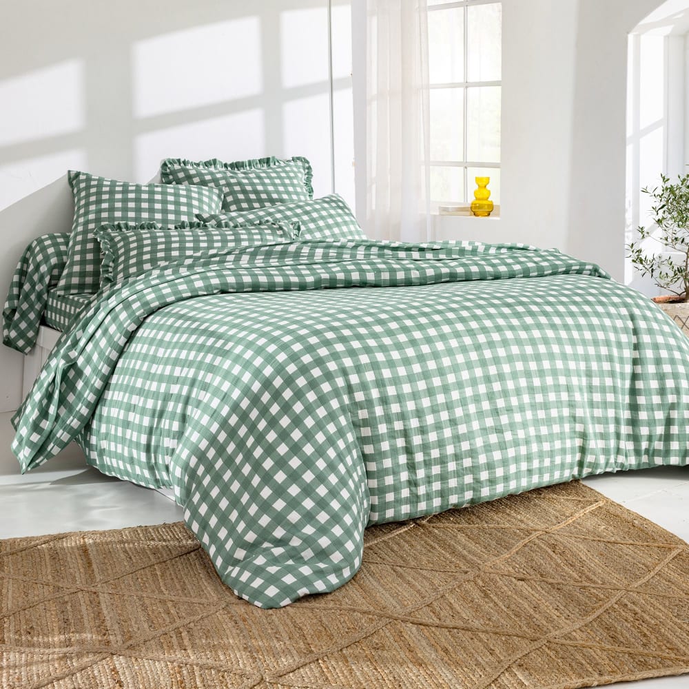 Drap-housse en coton vert céladon 140x190x28cm — vue 3