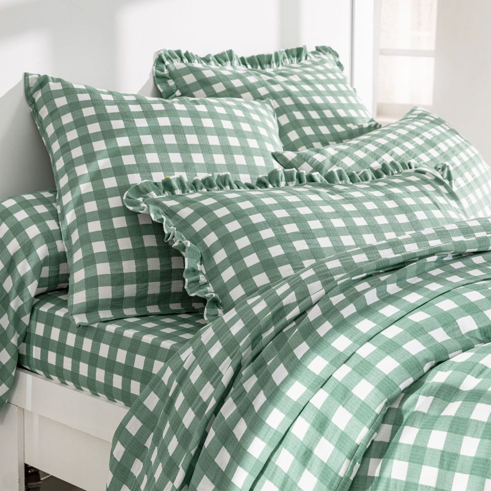 Drap-housse en coton vert céladon 140x190x28cm — vue 4