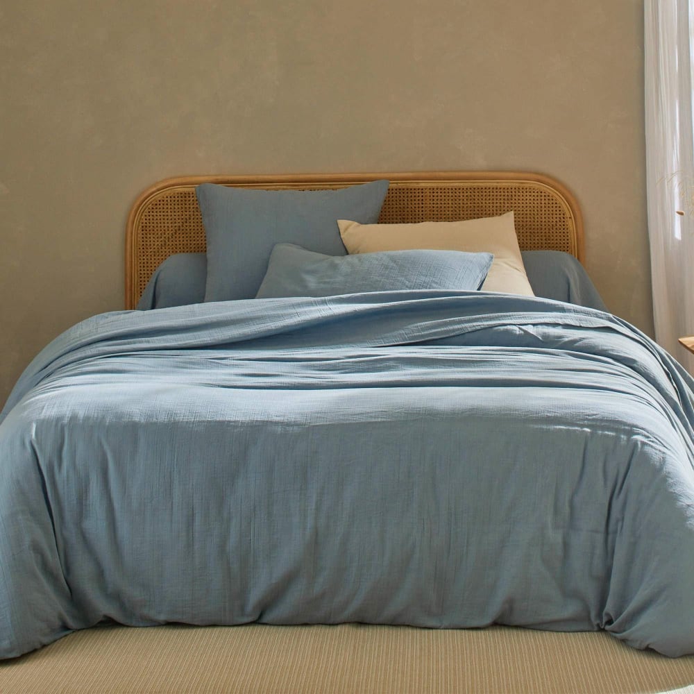 Drap-housse en coton bleu glacier 140x190x28cm
