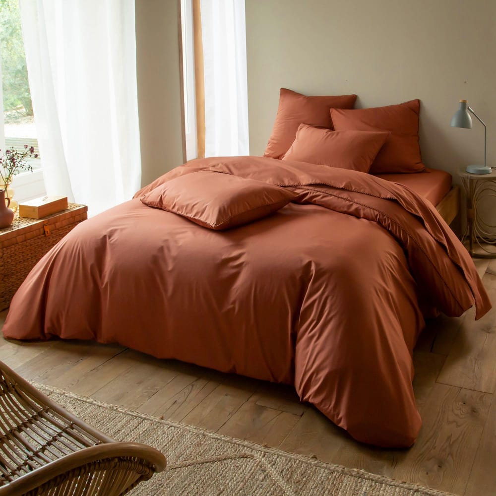 Housse de couette en coton orange terracotta 260x240cm