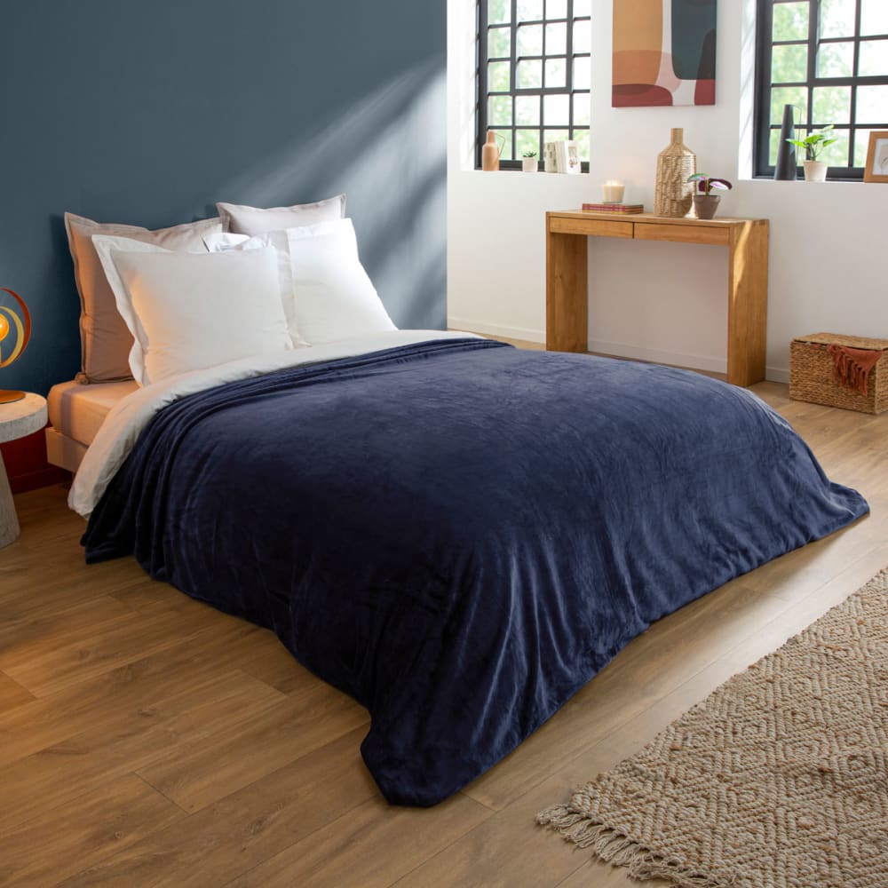 Couverture polaire extra douce coloris bleu 220x240 cm