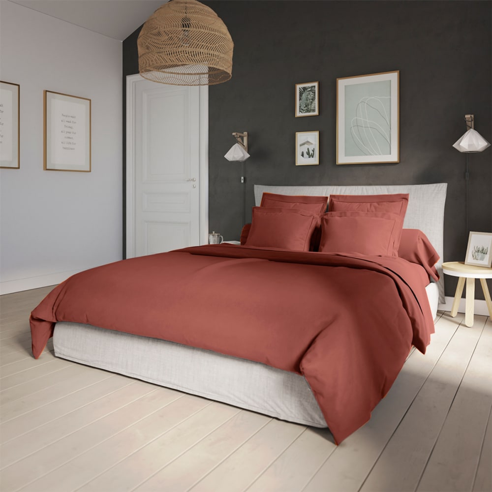 Housse de couette percale brique 220x240 cm