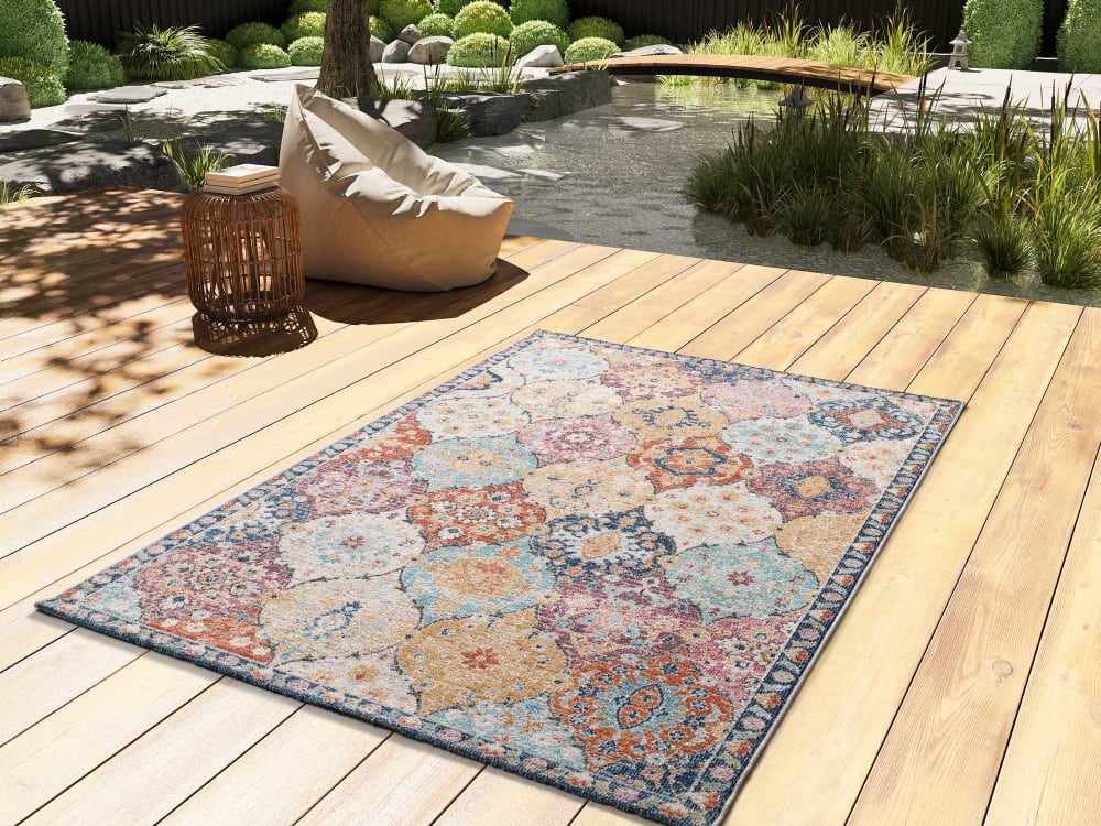 Atticgo Mehrfarbiger Outdoor-/Indoor-Teppich im Vintage-Stil, 200x290 cm style vintage Mehrfarbig Öko-Tex Zertifikat Pp - Polypropylen