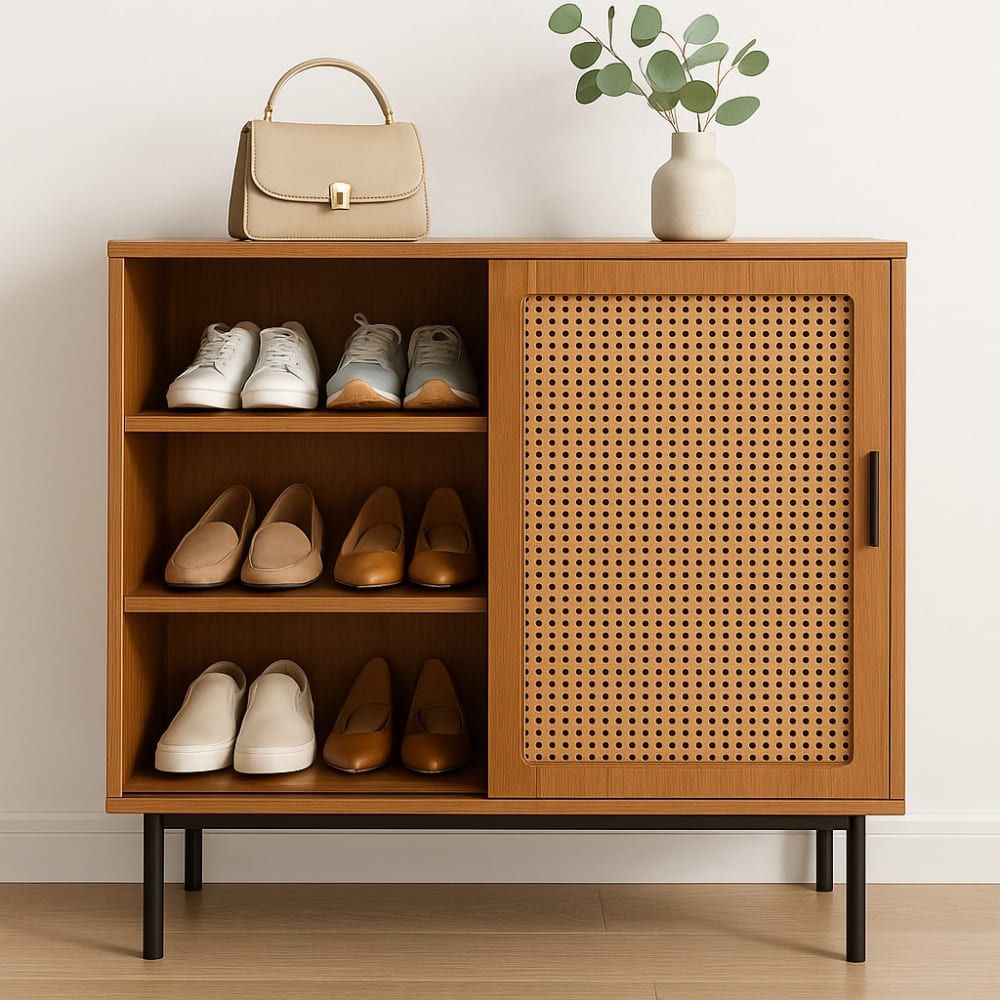 Meuble à chaussures en bois avec portes coulissantes