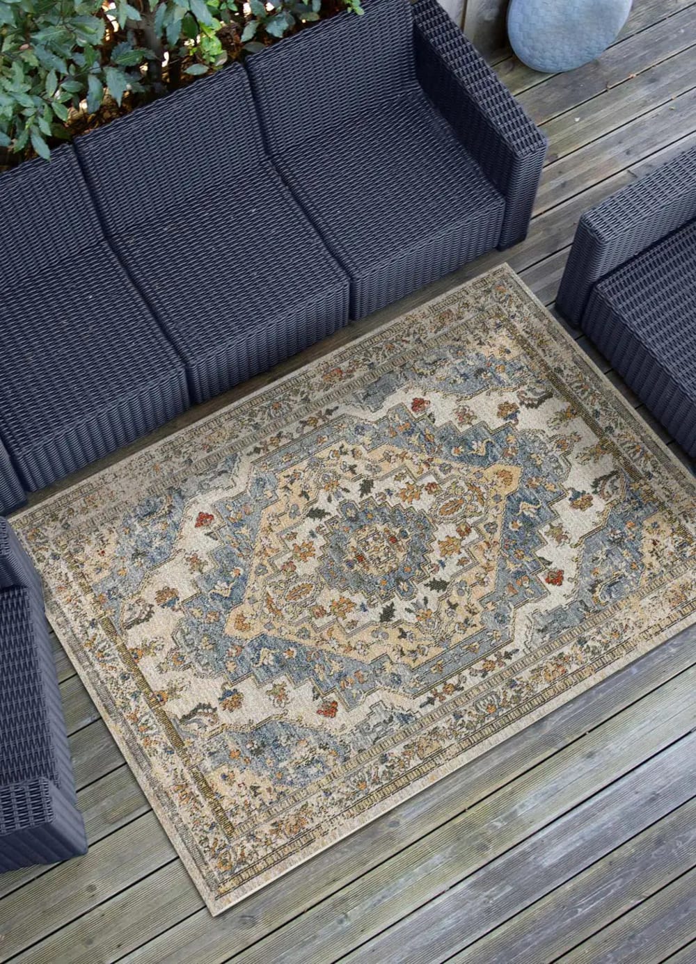 Tapis extérieur vintage oriental bleu 160x230 cm - Maisons du Monde