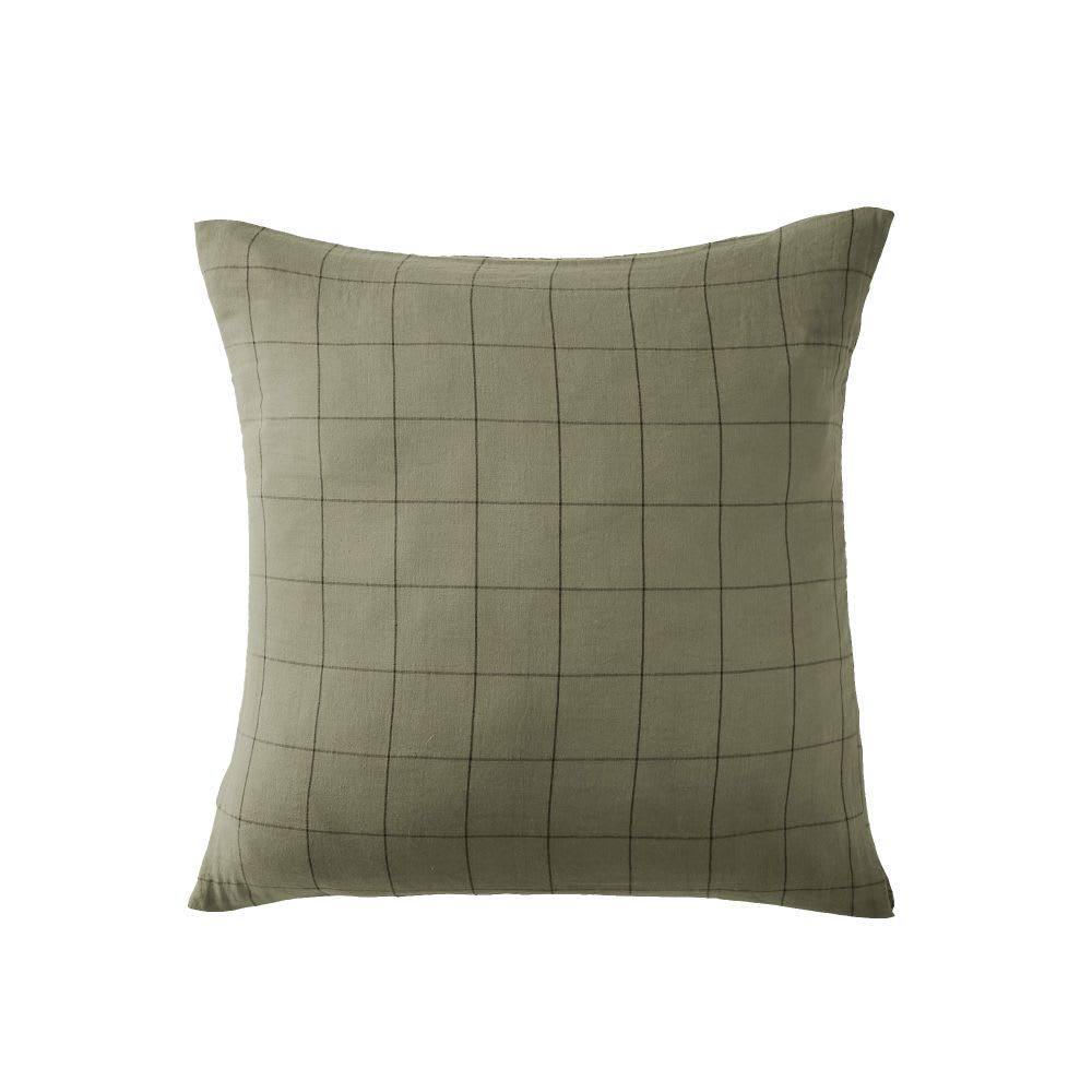 Taie d'oreiller gaze de coton à grands carreaux 60x60 cm