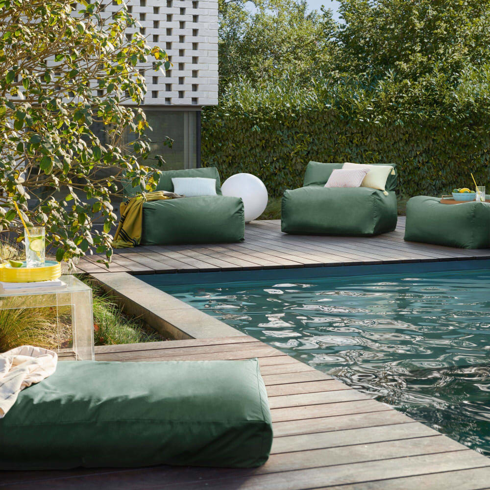 Pouf d'extérieur en polyester recyclé vert fougère 85 x 85 - Maisons du Monde