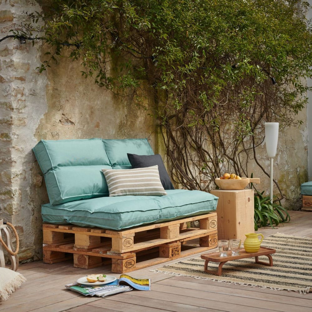 Coussin en polyester recyclé vert eau 40 x 40 cm — vue 3