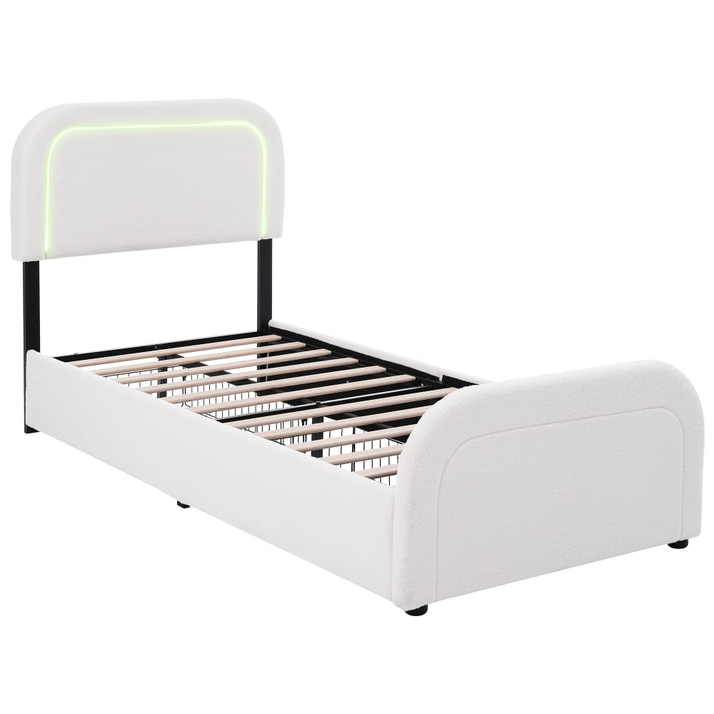 Flieks Polsterbett mit USB-Typ-C & LED-Licht, 2 Schubladen, 90 x 200 cm, weiß style modern Stoff Baby