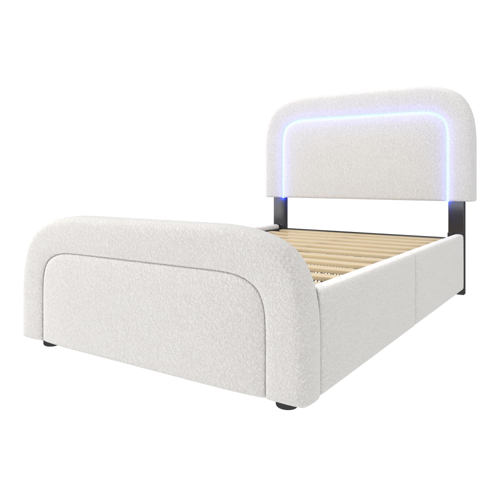 Polsterbett mit USB-Typ-C & LED-Licht, 2 Schubladen, 90 x 200 cm,