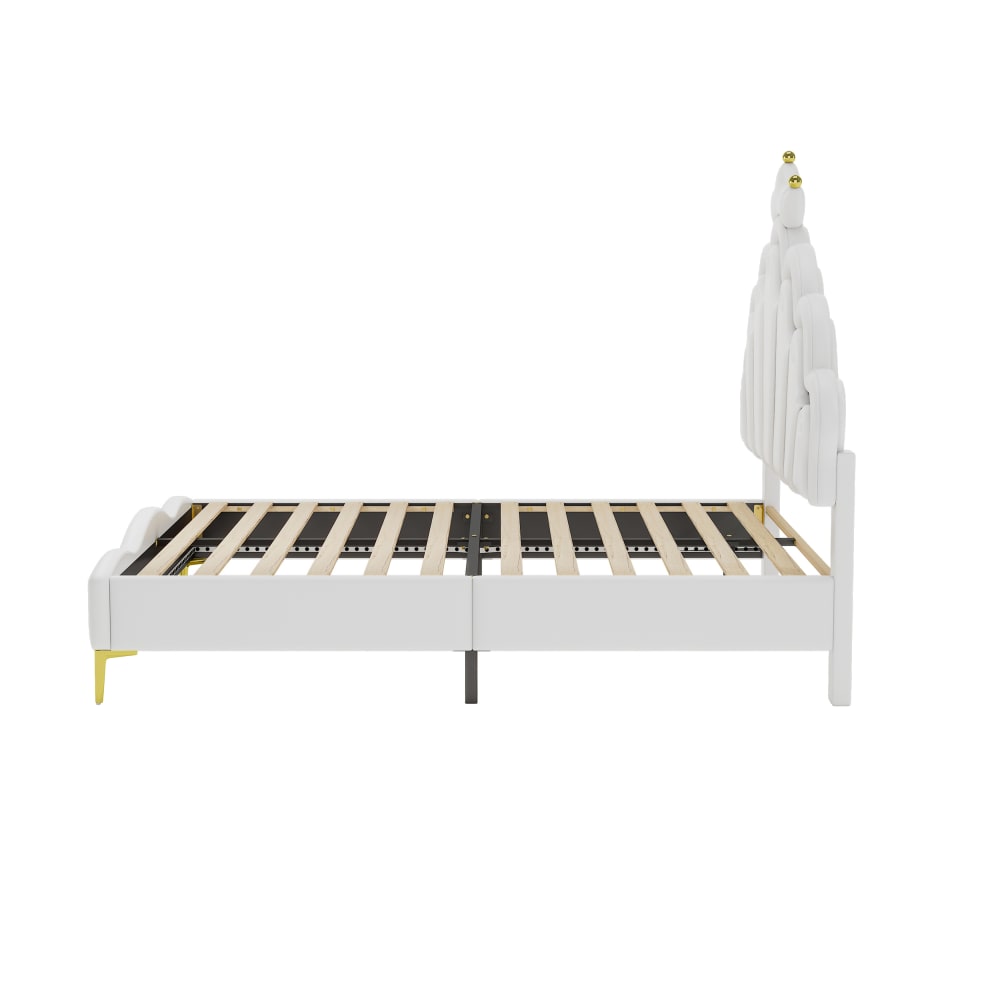 Kronenbett mit LED-Umgebungslichtstreifen, aus PU, 140 x 200 cm,
