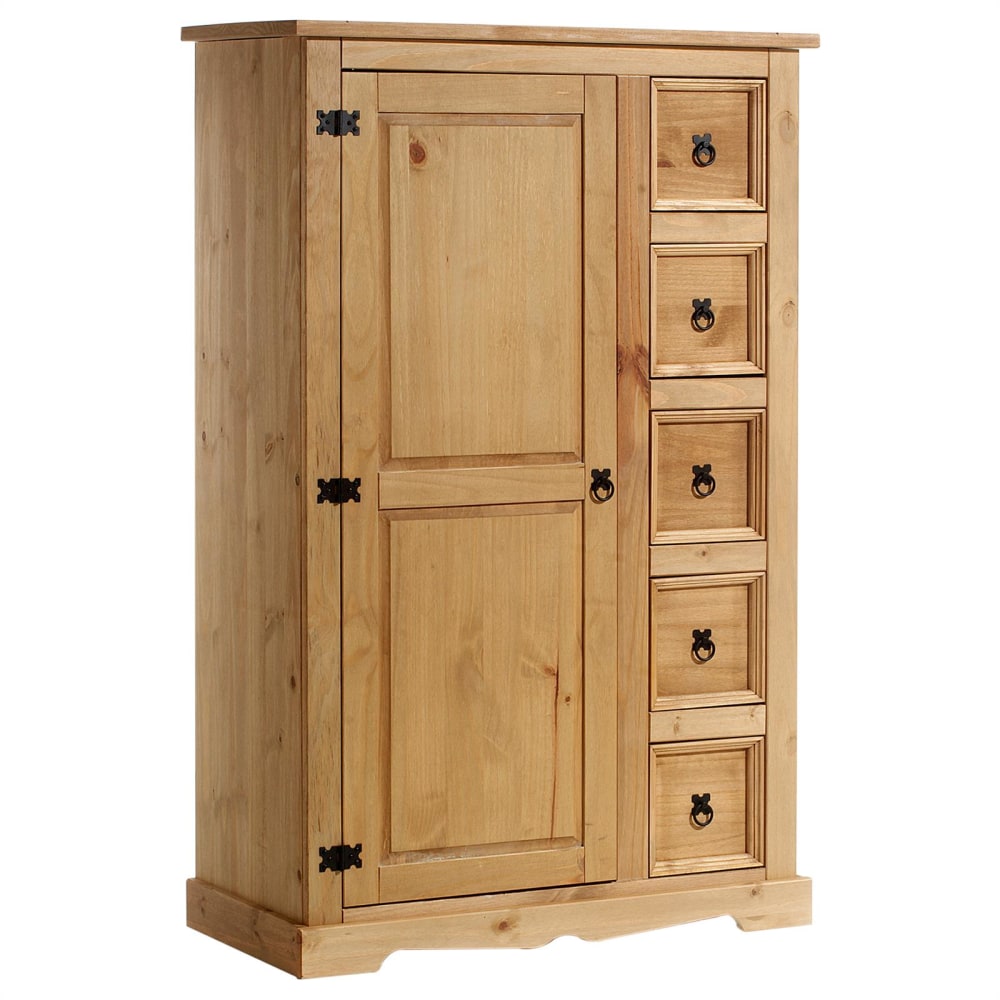 IDIMEX Kommode mit 1 Tür 5 Schubladen aus Kiefer, gebeizt/gewachst style landhaus Braun Holz