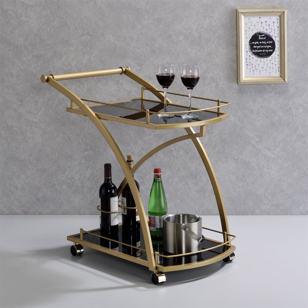 Servierwagen mit 2 Glasplatten, schwarz/gold - Maisons Du Monde