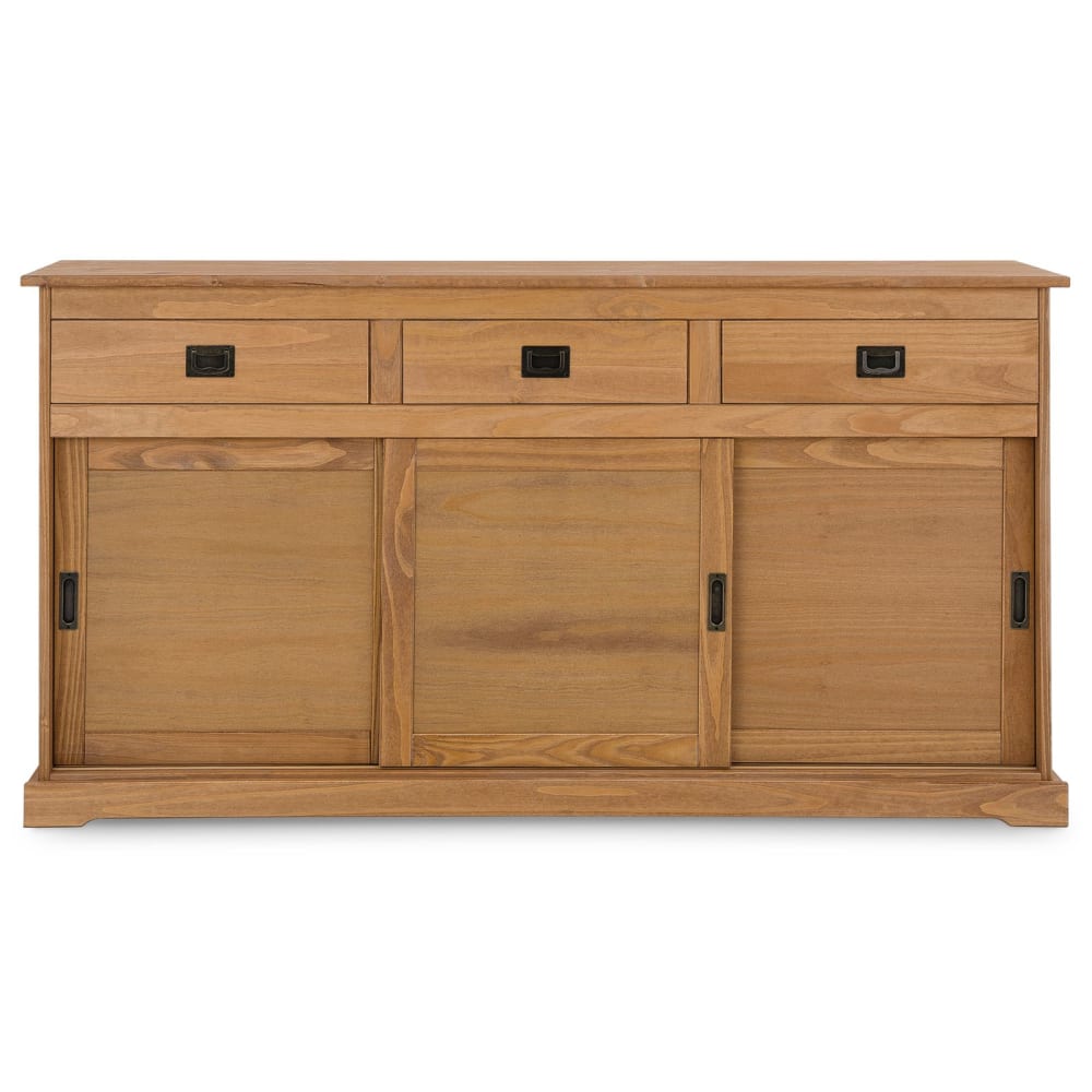 Buffet 3 portes coulissantes 3 tiroirs en bois massif, brun