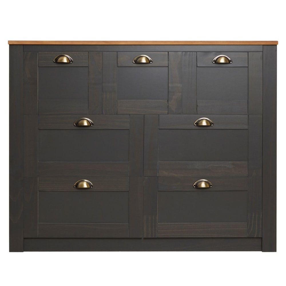IDIMEX Sideboard mit 7 Schubladen aus Kiefer, anthrazit/braun style landhaus Grau Holz
