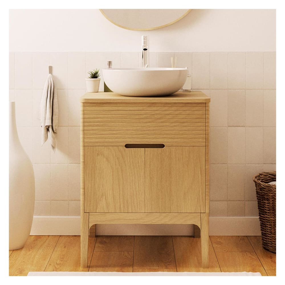 Ensemble meuble simple vasque 60 cm chêne naturel + vasque