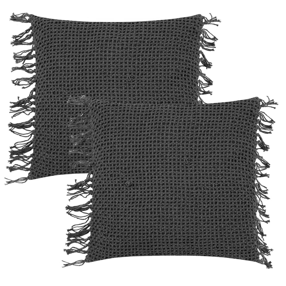 Magma Housses de coussin macramé à franges anthracite -lot de 2 - 45x45 style inspirations d'ailleurs Gris Coton