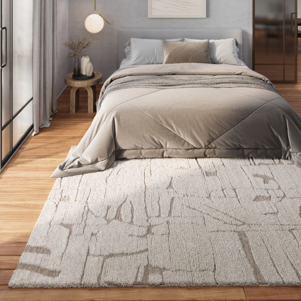 Tapis design inspiration nature et relief tons de beige 120x170 — vue 3