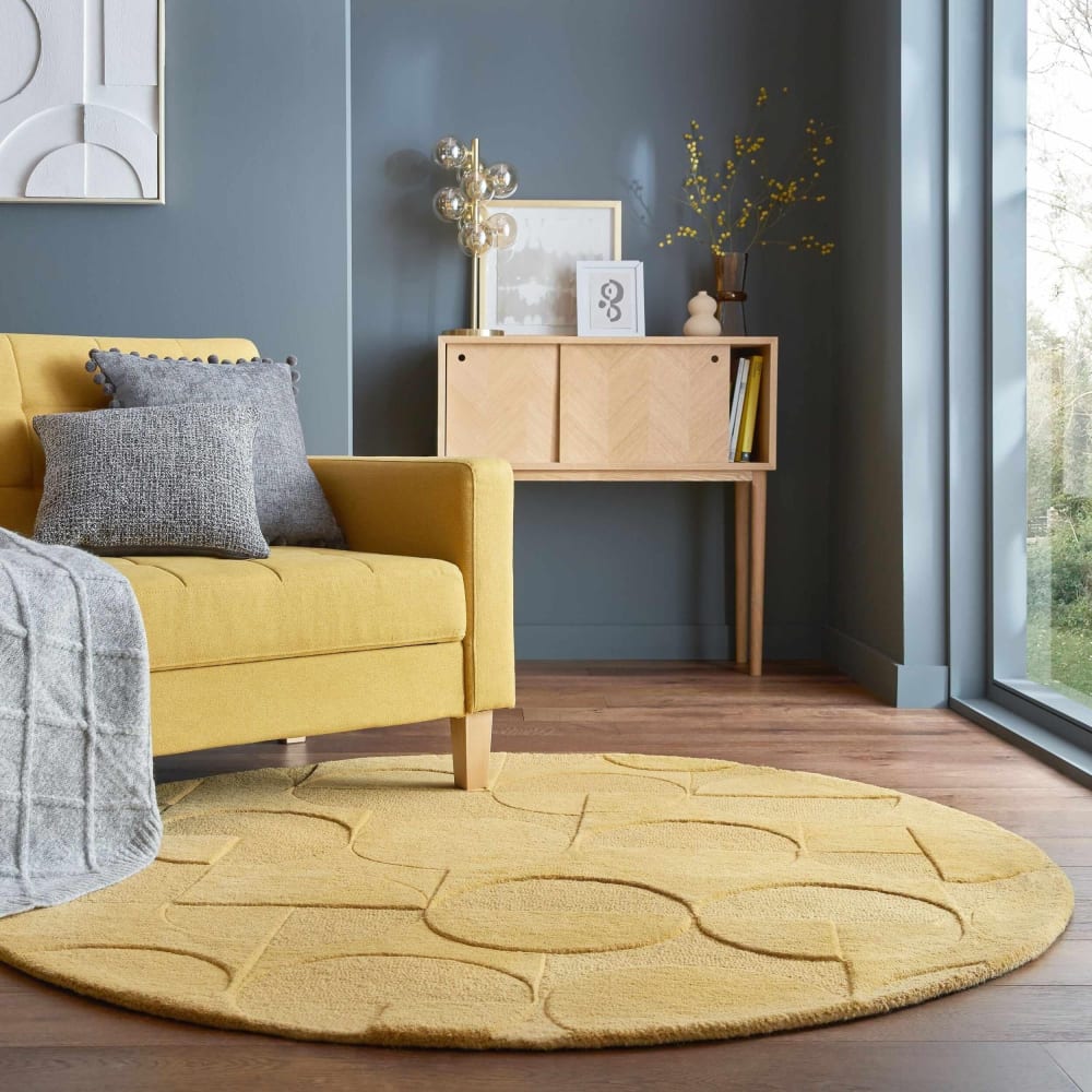 Tapis en laine rond ocre 160x160cm — vue 3