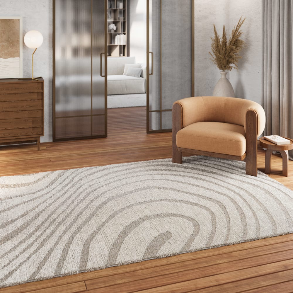Tapis design à motif ondulations et relief tons de beige 80x150 — vue 3