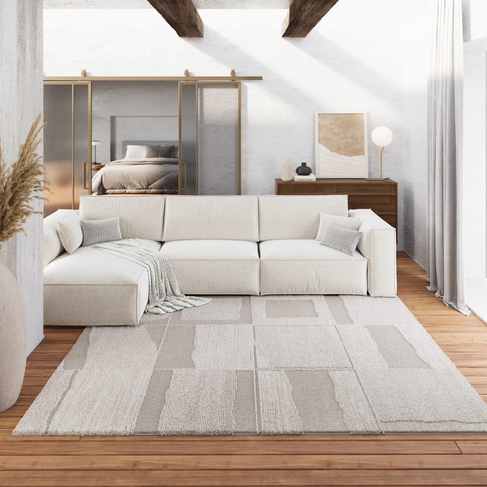 Tapis design à motifs géométriques et relief tons de beige 160x230 — vue 3