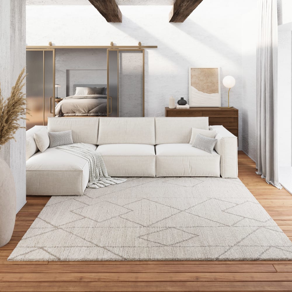 Tapis design à rayures et relief tons de beige 140x200 — vue 3