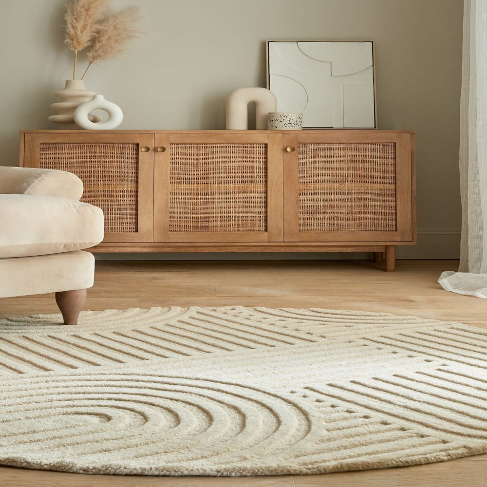 Tapis en laine rond beige 160x160cm - Maisons du Monde