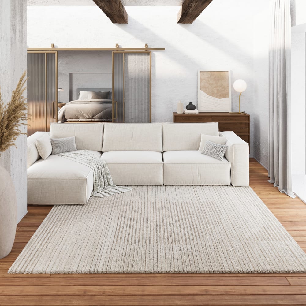 Tapis design à rayures et relief tons de beige 140x200 - Maisons du Monde