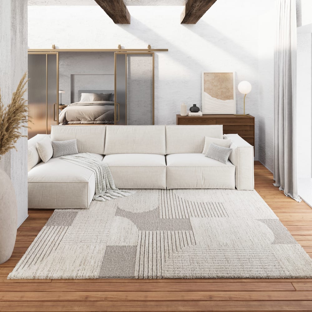 Tapis design à motif losanges et relief tons de beige 80x150