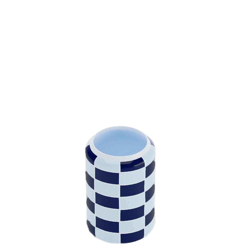 Vase cylindrique à damier céramique bleue 19,4cmx13cm