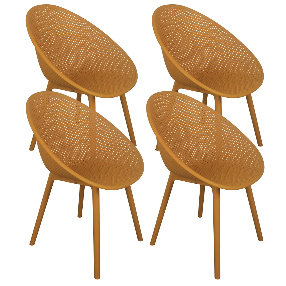 Lot de 4 chaises de terrasse en plastique jaune moutarde