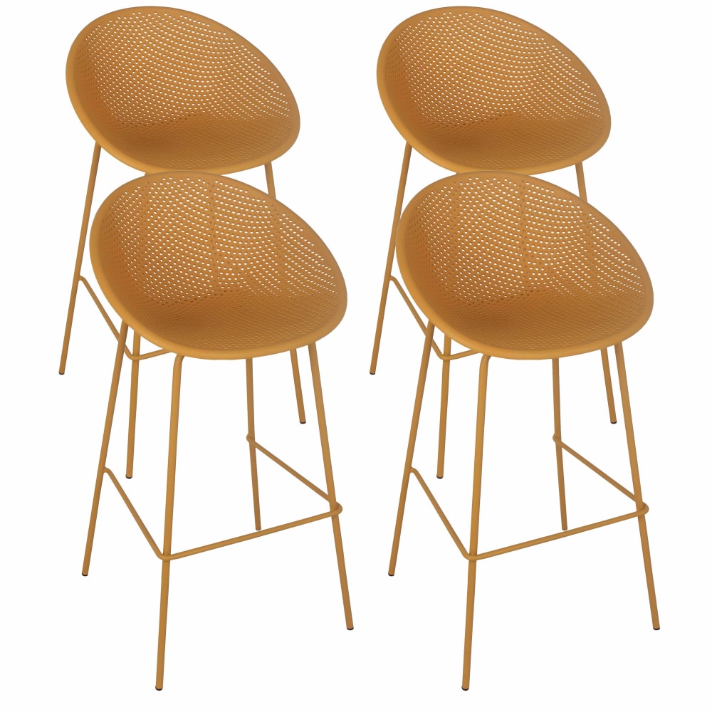 Lot de 4 chaises hautes de terrasse en plastique jaune moutarde