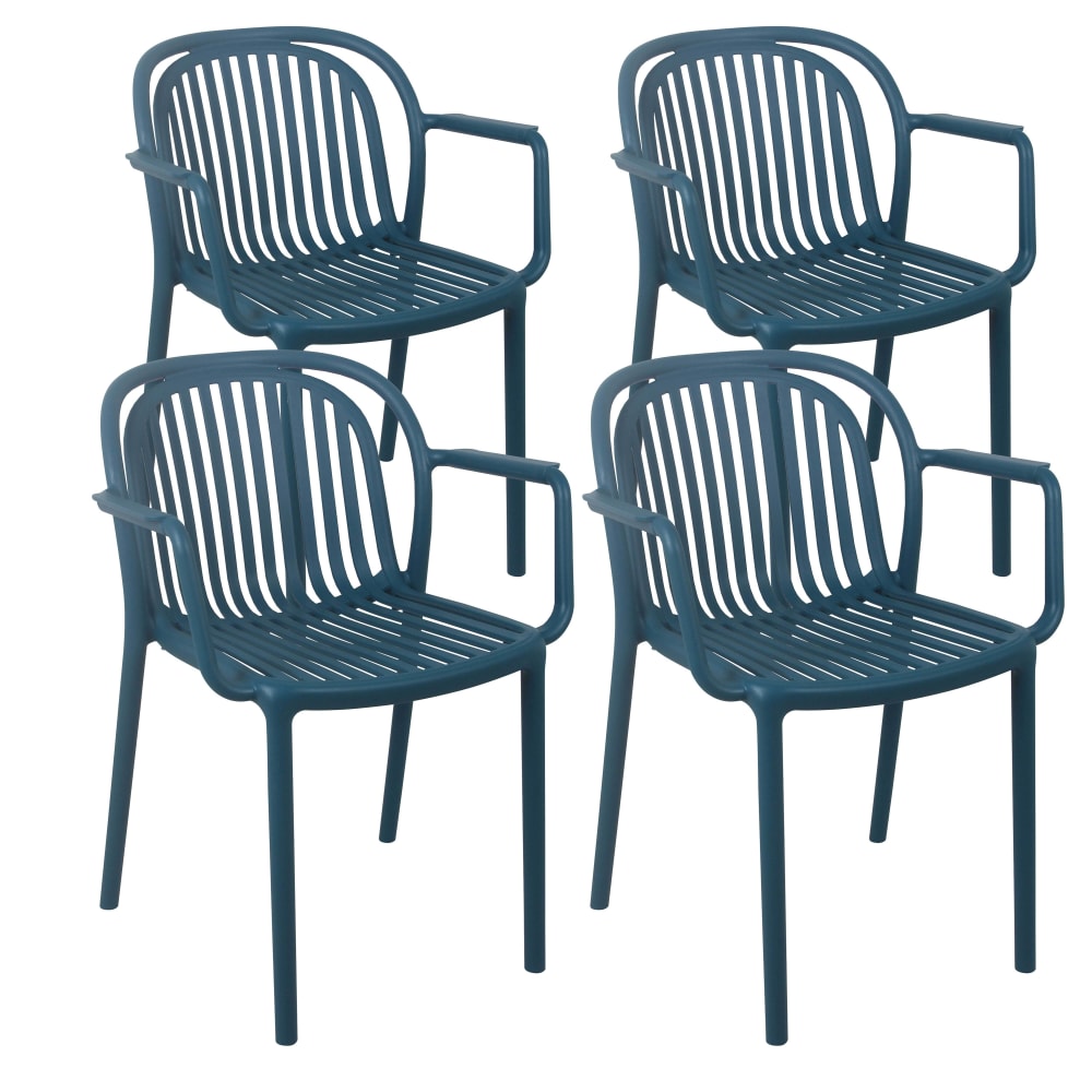 Lot de 4 fauteuils en plastique bleu canard