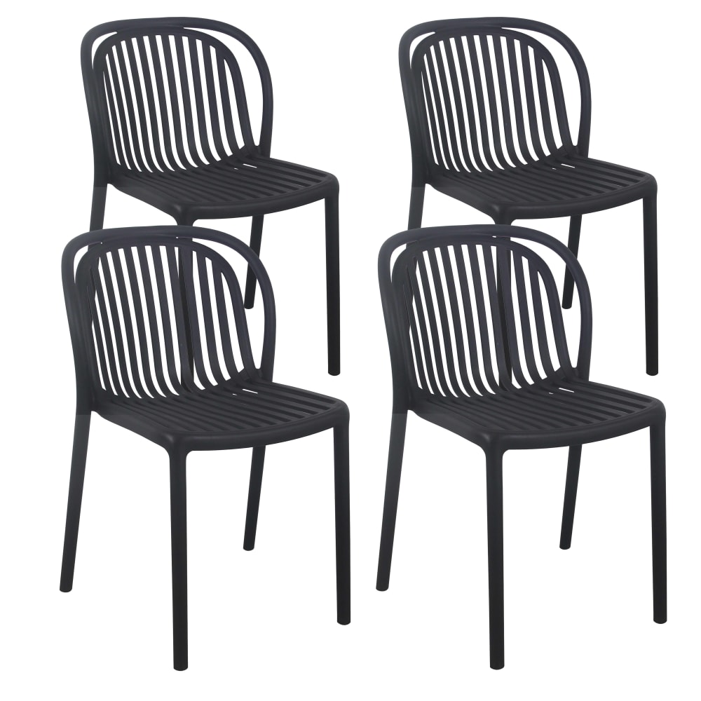 Lot de 4 chaises de terrasse en plastique noir