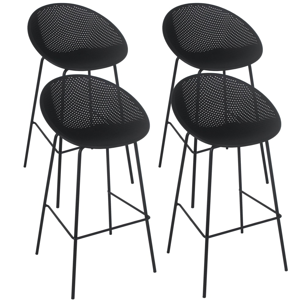 Lot de 4 chaises hautes de terrasse en plastique noires