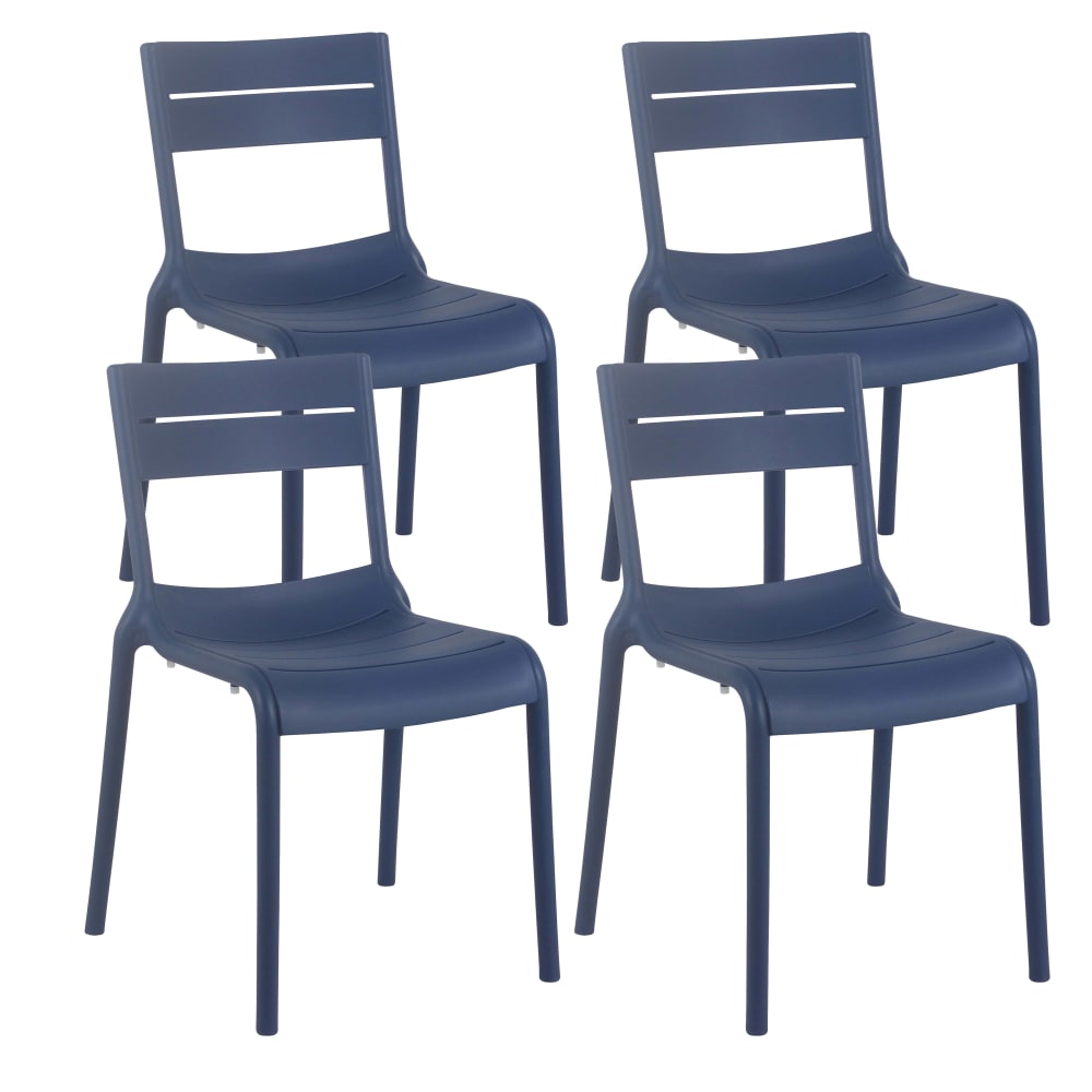 Lot de 4 chaises de terrasse en plastique bleu pacific