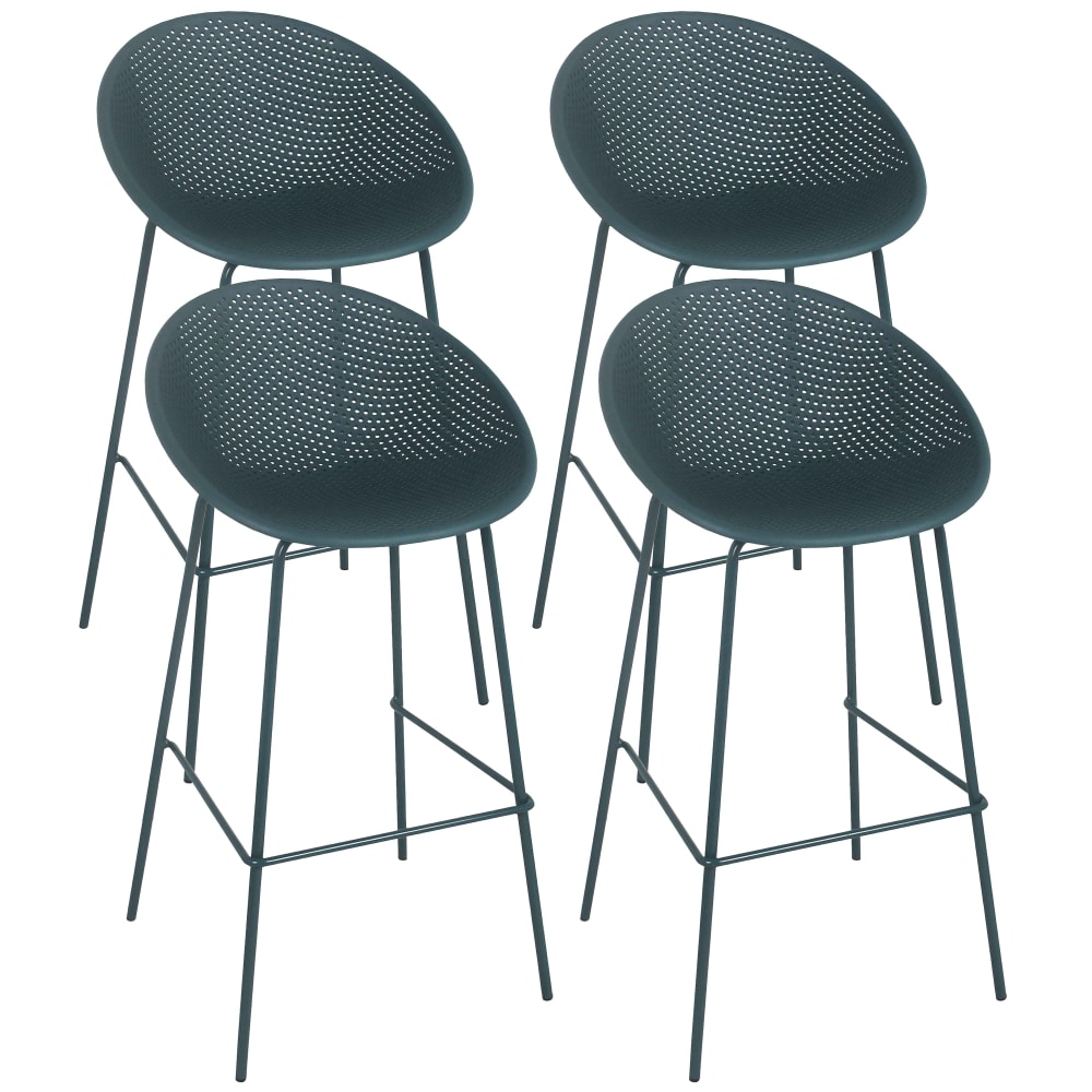 Lot de 4 chaises hautes de terrasse en plastique bleu canard