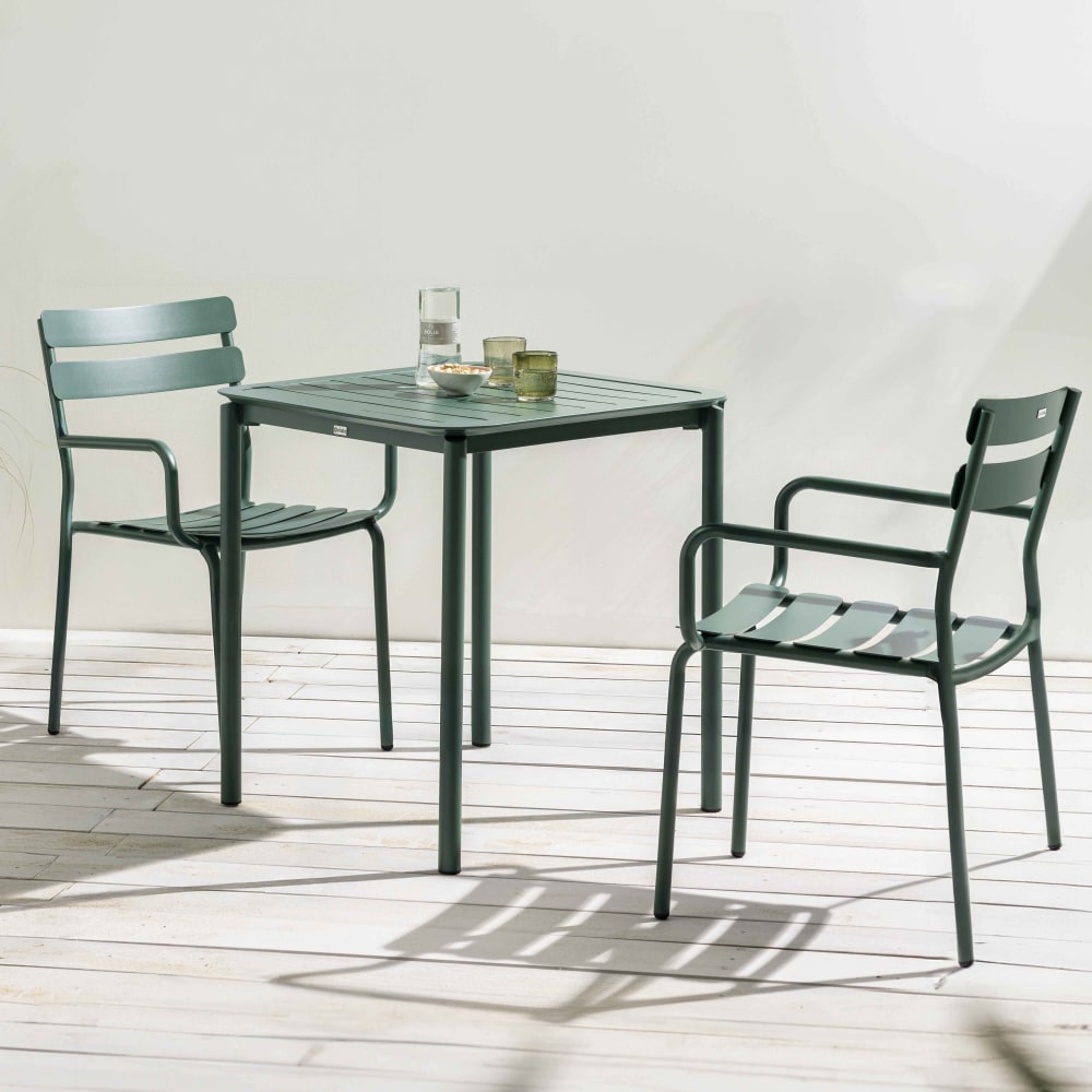 Ensemble table de terrasse 70cm et 2 fauteuils vert foncé - Maisons du Monde