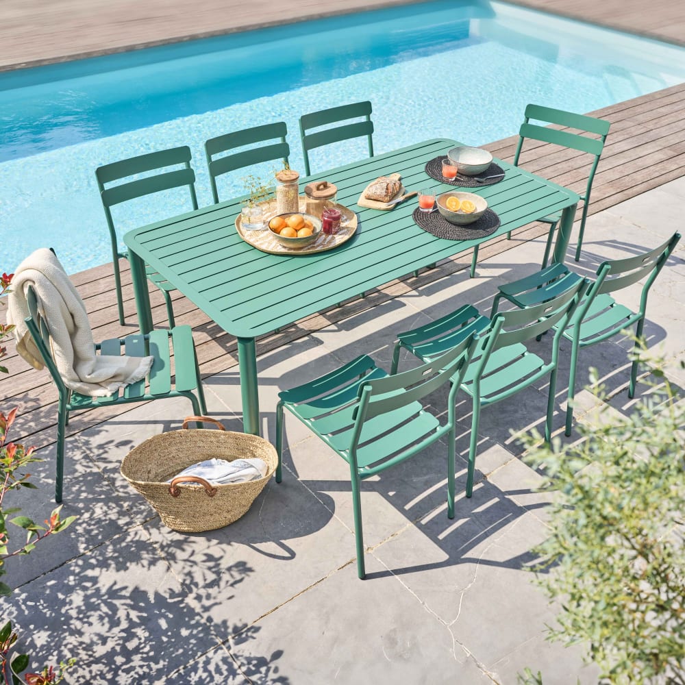 Ensemble table de jardin et 8 chaises vert foncé - Maisons du Monde