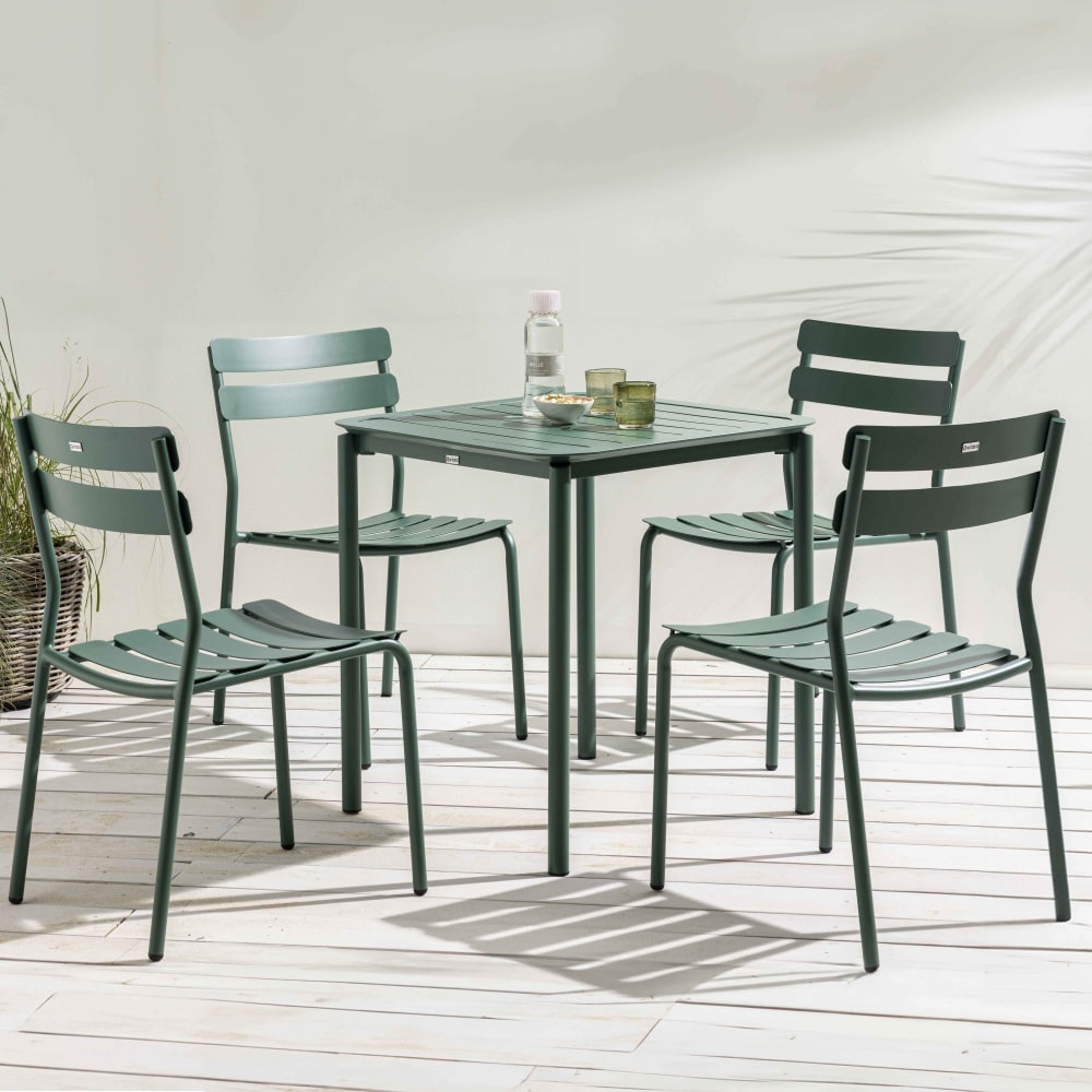 Ensemble table de terrasse 70cm et 4 chaises vert foncé - Maisons du Monde
