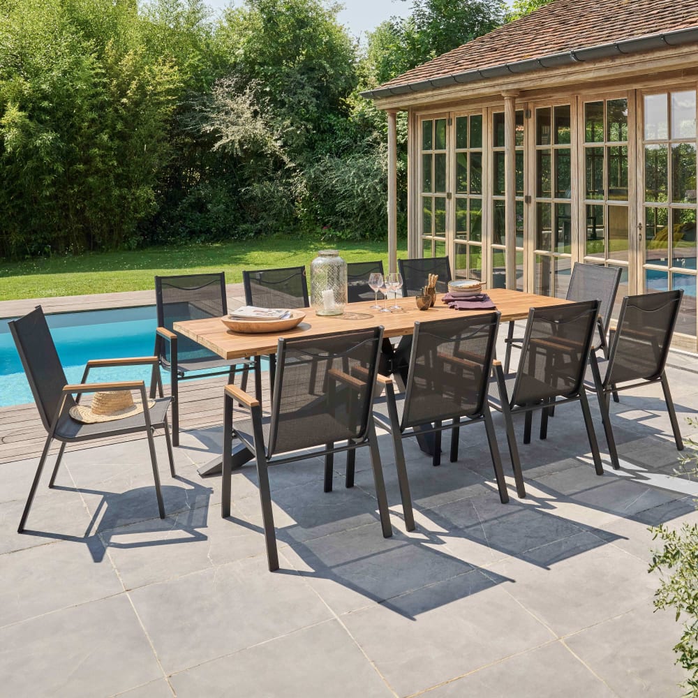 Table de jardin en acacia et aluminium avec 10 fauteuils - Maisons du Monde