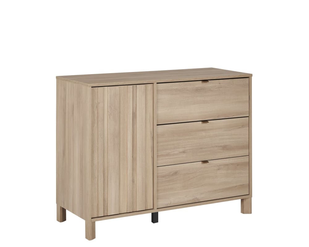 Galipette - Commode calypso 3 tiroirs 1 porte effet bois chêne doré effet claustra
