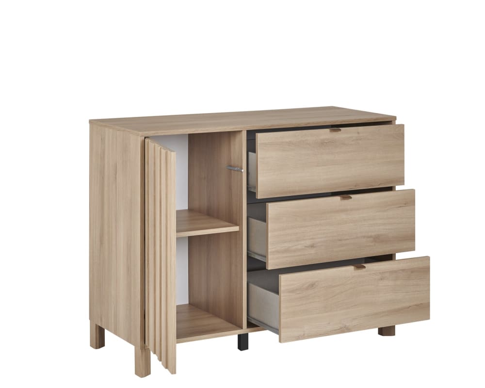 Commode calypso 3 tiroirs 1 porte effet bois chêne doré effet claustra (Galipette) - Image 2