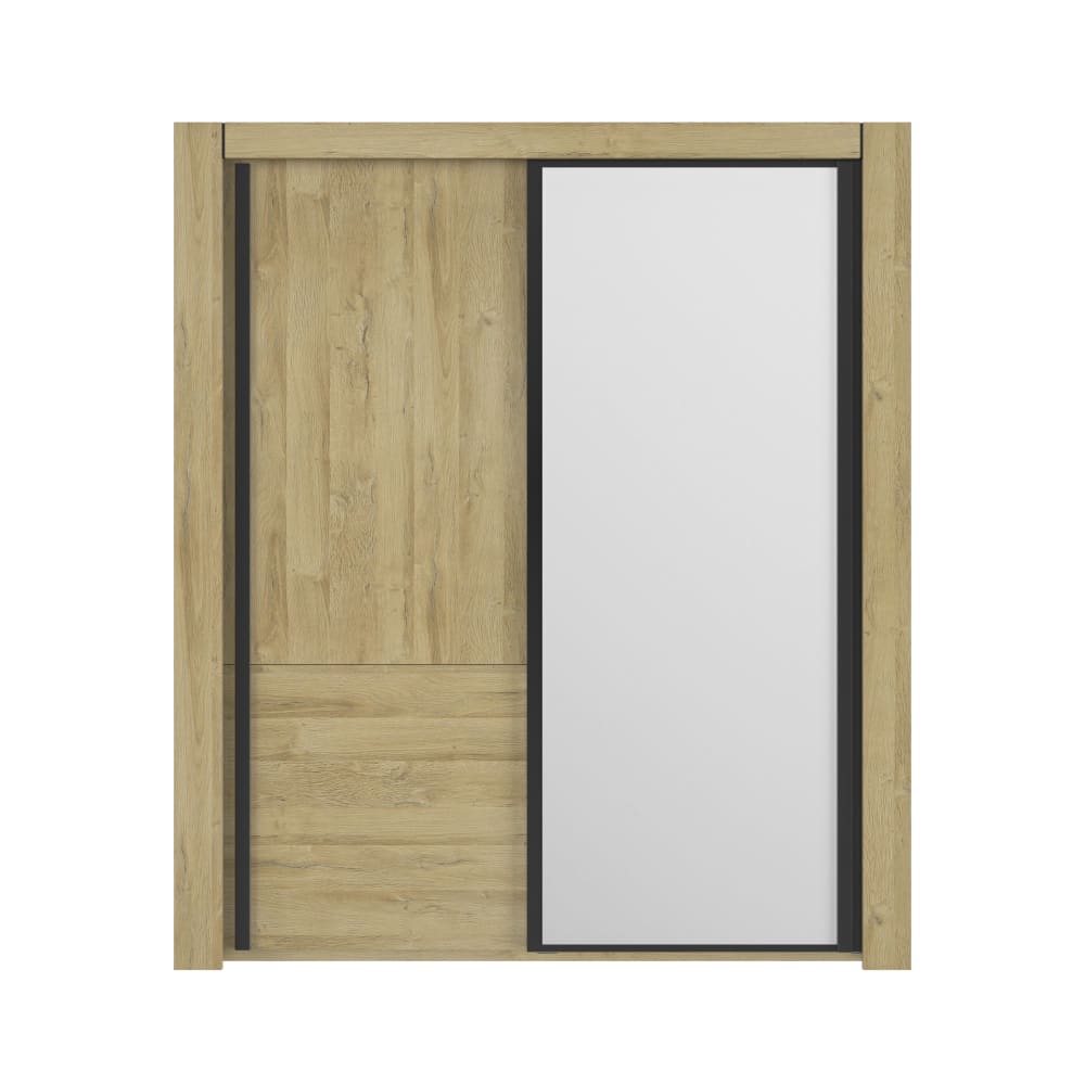 Armoire coulissante effet bois chêne doré avec miroir