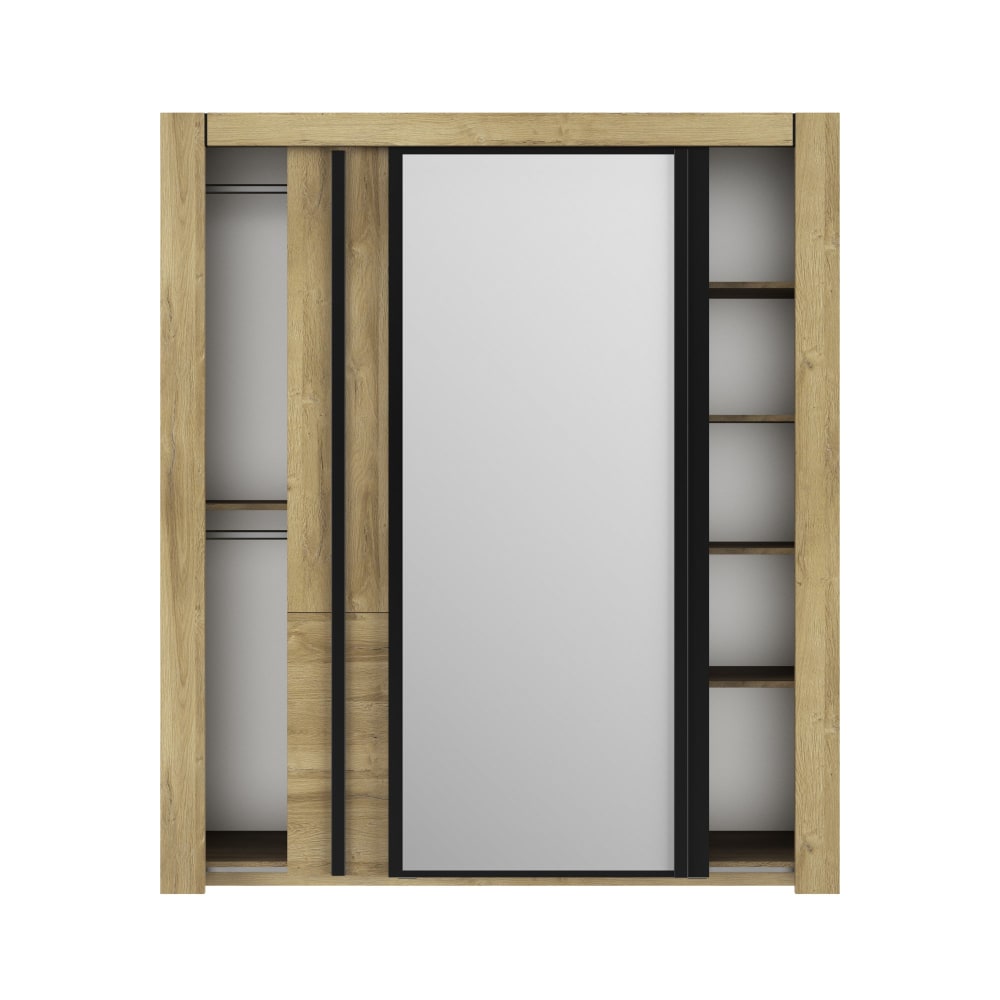 Armoire coulissante effet bois chêne doré avec miroir - Maisons du Monde