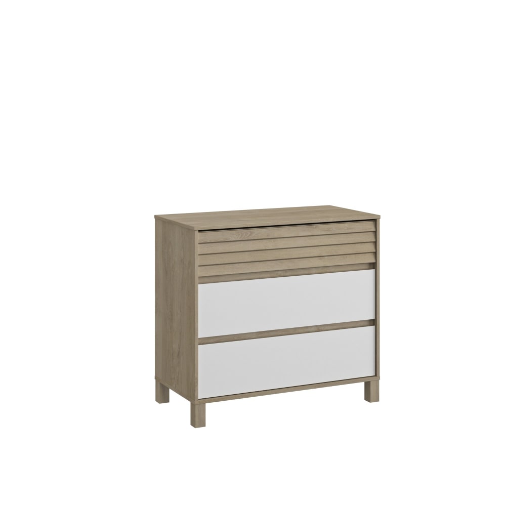 Commode moderne 3 tiroirs effet bois chêne blond détails persienne - Maisons du Monde
