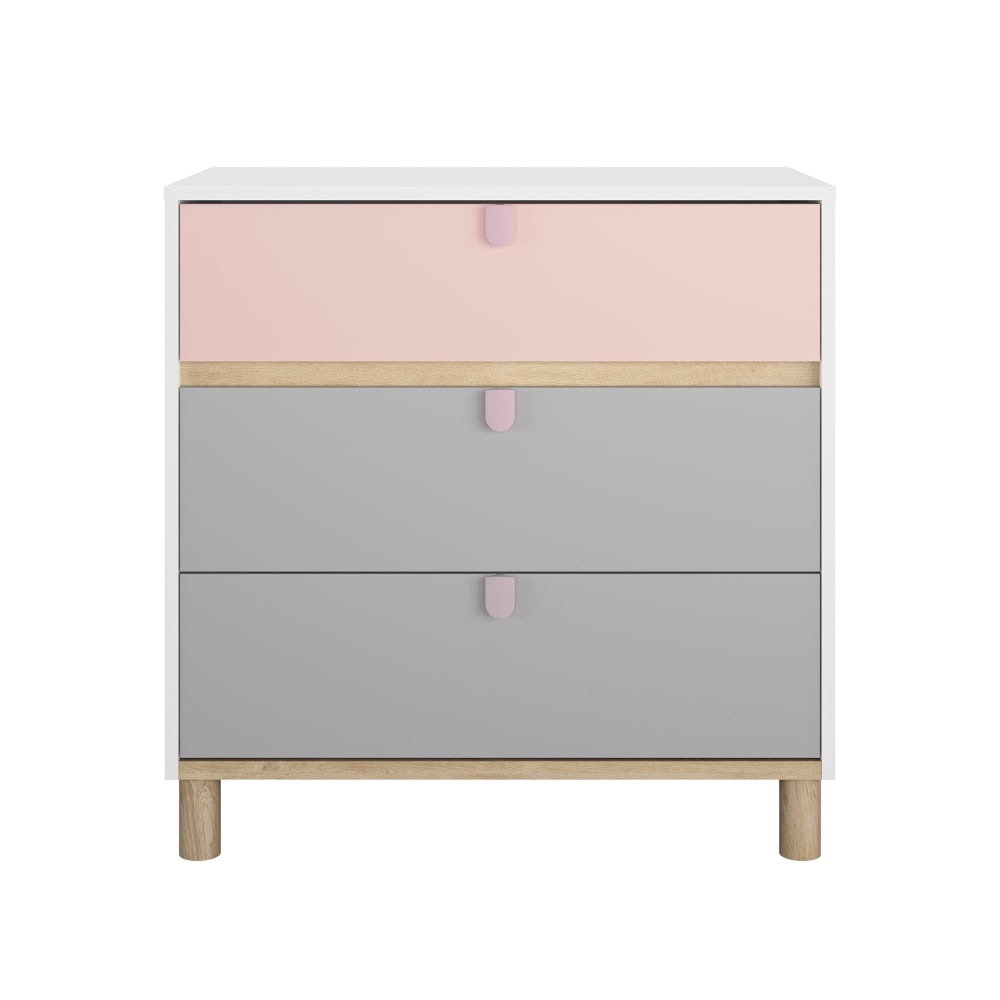 Commode 3 tiroirs blanc - rose