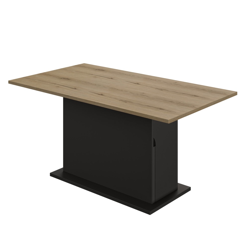 Table extensible effet bois chêne avec pied central noir