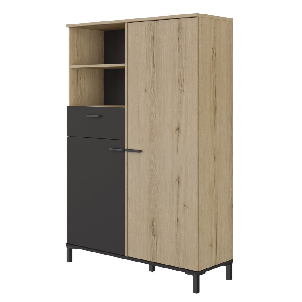 Meuble rangement haut effet bois chêne effet bois avec espaces mixtes - Maisons du Monde